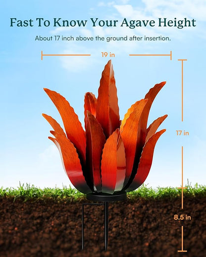 Large Metal Agave Plant Decor - 25.5" H Hand Painted Country Garden Sculpture, Home & Outdoor Metal Agave Yard Art Decor, Patio Lawn Ornament Ideal Gift for Family & Friends