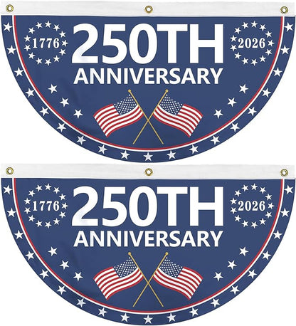 Probsin 2Pcs 250th Anniversary Fan Bunting 1.5x3Ft 1776-2026 250th Anniversary Patriotic 250th Birthday Party Supply Wall Decor Hanging Backdrop for Indoor Outdoor Fence Door Porch Balcony