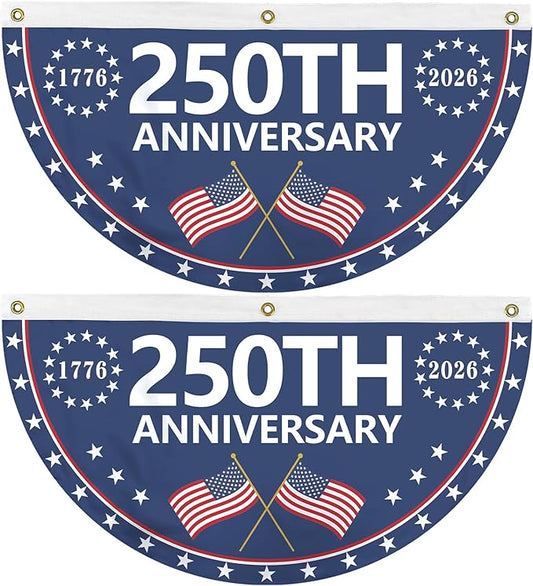 Probsin 2Pcs 250th Anniversary Fan Bunting 1.5x3Ft 1776-2026 250th Anniversary Patriotic 250th Birthday Party Supply Wall Decor Hanging Backdrop for Indoor Outdoor Fence Door Porch Balcony