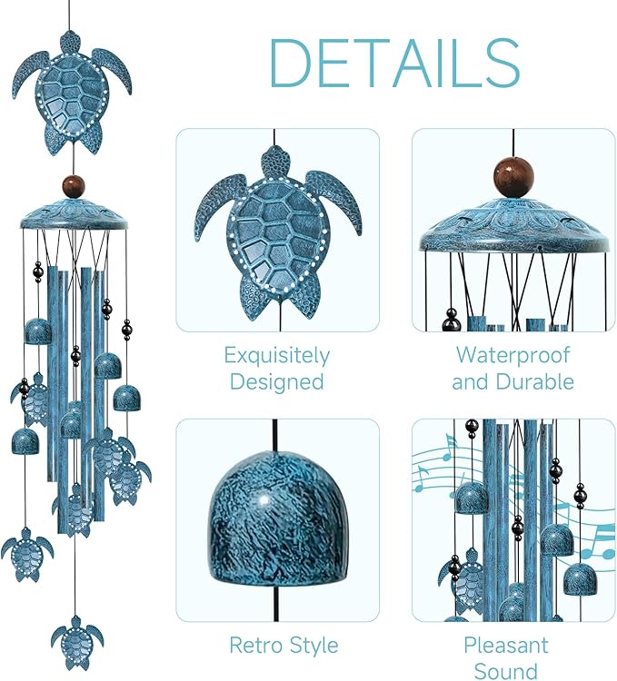 Windchimes Outdoors, 40" Sea Turtle Gifts for Women, Wind Chimes for Outside Home Yard Patio Decor, Turtle Gifts for Mom Grandma Sister, Unique Birthday Festival