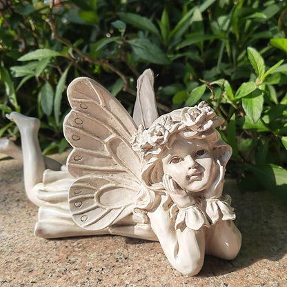 Whimsical Angel Garden Statue – Hand-Painted Laying Fairy Figurine for Yard, Patio or Flower Bed – Resin Outdoor Decoration (10.2” Long)
