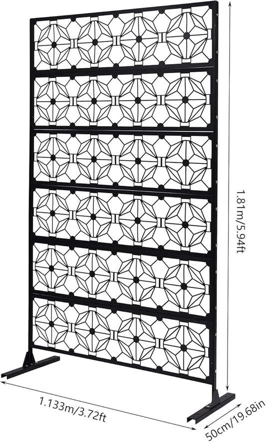 Metal Privacy Screen, 72" H x 44" W Freestanding Privacy Screens, Patio Decorative Metal Fence Panels with Stand, Portable Divider Screens, for Backyard/Patio/Deck (Black-Print, 72''H×44''W)