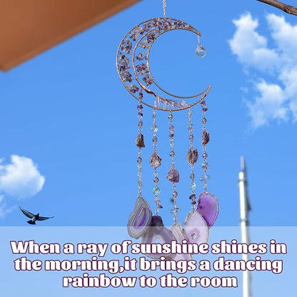 Amethyst Dream Catchers, Dreamocean Moon Tree of Life Dream Catcher Crystal Wind Chimes Sun Catcher Hanging Window Wall Decor Yoga Meditation Gifts for Adults Girls