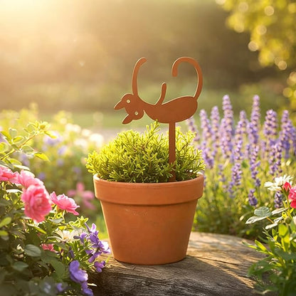 Sleepy Cat Metal Plant Stake - Garden Decoration Powder Paint Coating Gardenpot Pick-Steel-Brown