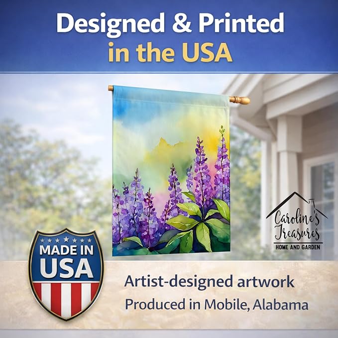 Caroline's Treasures Idaho Syringa in Watercolor House Flag Large Porch Sleeve Pole Decorative Outside Yard Banner Artwork Wall Hanging, Polyester, House Size, Multicolor