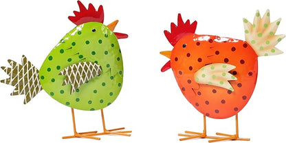 Metal Chicken Decoration Set of 2, Outdoor and Indoor Garden Sculpture for Yard Art, Backyard Patio Lawn Decor, for Family Lovers Housewarming