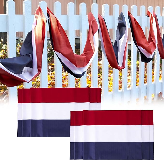 EBaokuup 2 Pack 20x2 Ft Large Patriotic Bunting US Flag Decorations-Double Sided Printed 4th of July Banner Decor Red,White & Blue Stripe Flag-American Patriotic Bunting Flags Hanging for Independence Day Outdoor Porch Garden