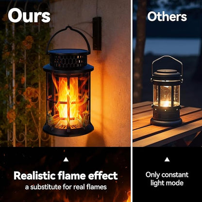 ELUTENG Solar Lantern Outdoor Waterproof Flickering Flame Hanging Lantern, 1200mAh Solar Torch Lights for Patio | Pathway | Yard | Outside Decor