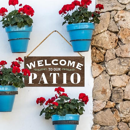 Patio Wood Sign Decor, Welcome Sign for Patio Front Back Porch Decoration Deck Bar Garden Backyard Decor, Housewarming Gifts for Women Men New House Home, Welcome to Our Patio