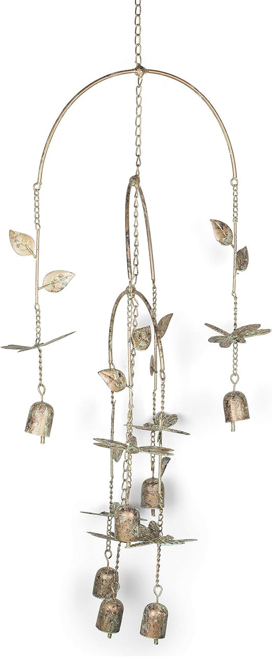 Napco Dragonfly Leaf Green 34 x 14 inch Metal Decorative Garden Bell Wind Chimes