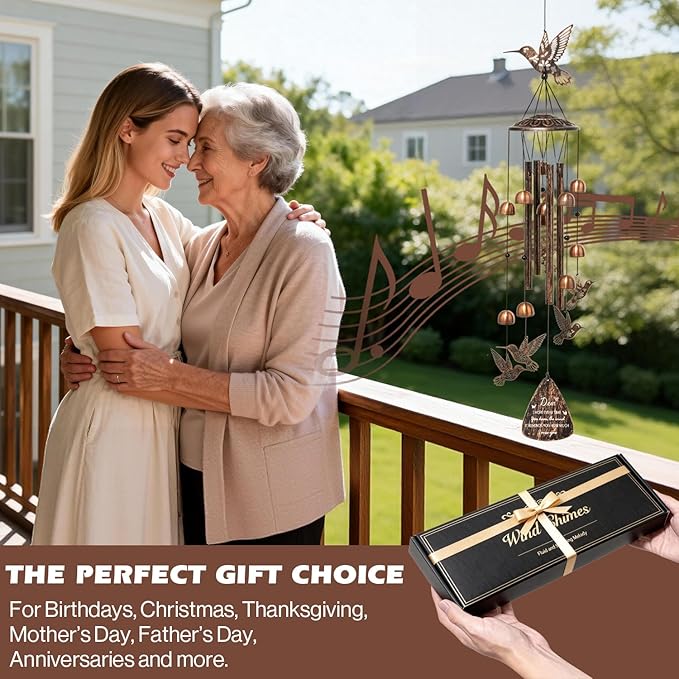 Hummingbird Wind Chimes for Outside, Brass Metal Wind Chimes Outdoors,Hummingbirds Gifts for Women/Men, Garden/Yard Decor, Memorial/Birthday Gifts for Grandma/Mom, Durable Chimes for Outdoors