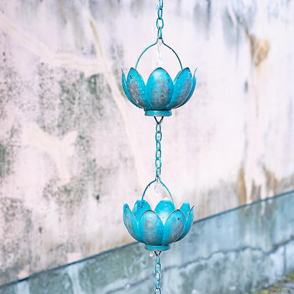 TZSSP Rain Chains Decorative Metal Rain Chain Bell with 12 Cups, Rain Chain for Gutters,8-1/2 Length, Blue