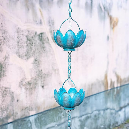 TZSSP Rain Chains Decorative Metal Rain Chain Bell with 12 Cups, Rain Chain for Gutters,8-1/2 Length, Blue