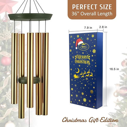 Wind Chimes for Outside, Outdoor Wind Chimes with Tree of Life Engraving, Garden Decor for Mom & Grandma, Deep Tone Metal Chimes for Yard, Home, Birthday Box Included