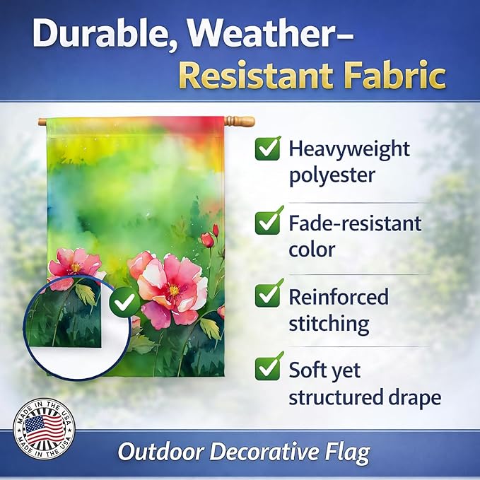 Caroline's Treasures Iowa Wild Prairie Roses in Watercolor House Flag Large Porch Sleeve Pole Decorative Outside Yard Banner Artwork Wall Hanging, Polyester, House Size, Multicolor