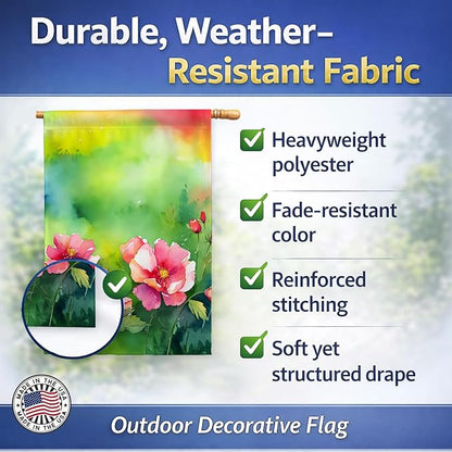 Caroline's Treasures Iowa Wild Prairie Roses in Watercolor House Flag Large Porch Sleeve Pole Decorative Outside Yard Banner Artwork Wall Hanging, Polyester, House Size, Multicolor