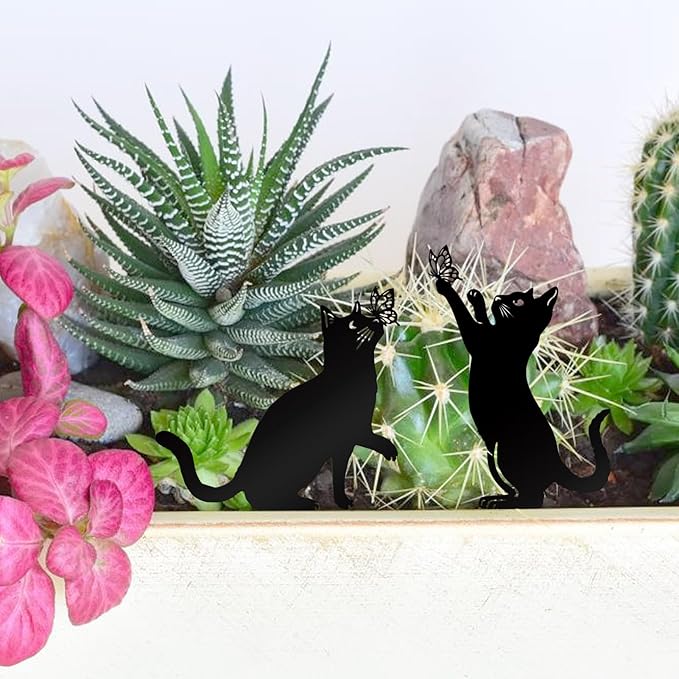 Resama Metal Cat Silhouette Outdoor- 2 Pack Black Cat Silhouette Decorative Garden Statues for Outdoor Decor, Unique Gifts for Cat Lovers, Weather Resistant Lawn Ornaments for Yard and Patio