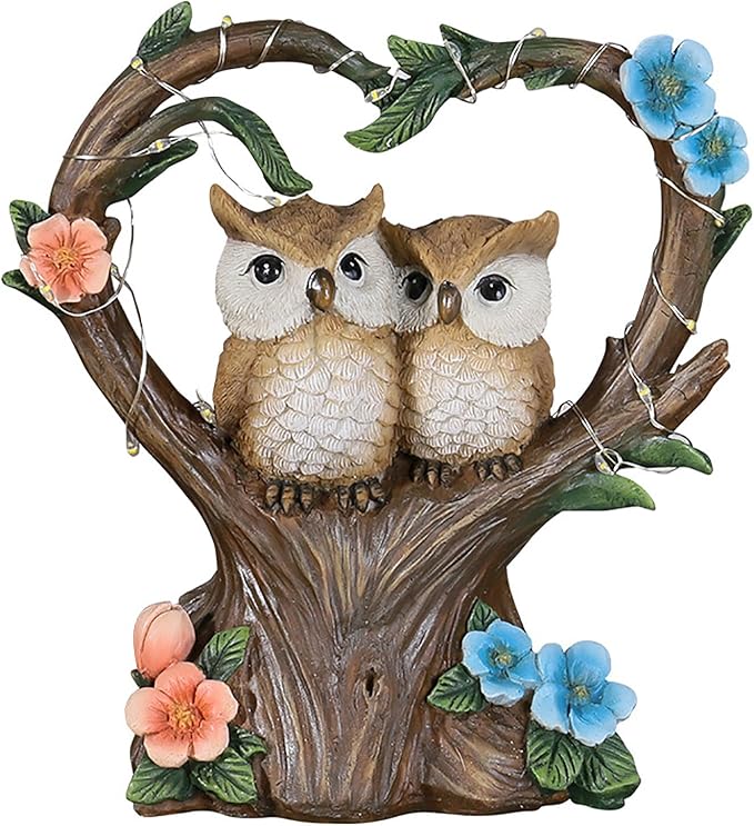 Owl Statue with Solar Lights Outdoor Decor, Resin Owls Figurines for Garden Patio Lawn Decorations, Christmas Birthday Gifts for Women Friends (7.6Inches)