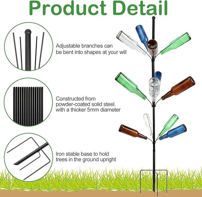 2 Pcs 12 Heavy Duty Metal Wine Bottle Tree Garden Outside 47 Inches Tall Decorative Colorful Glass Bottle Holders Artificial Rustproof Display Stand Garden Art for Lawn Yard Outdoor Decor