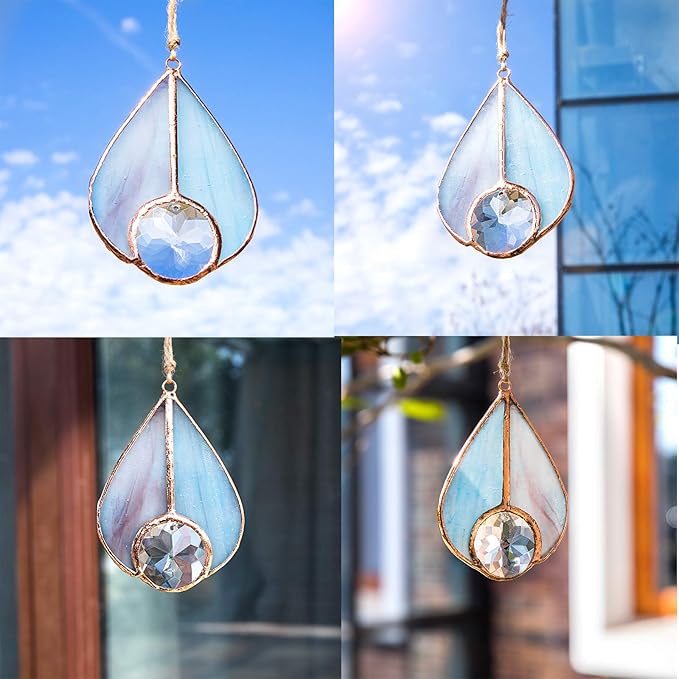 H&D HYALINE & DORA Art Stained Glass Suncatcher Teardrop Ornament, Suncatchers Hang for Window Wedding Party