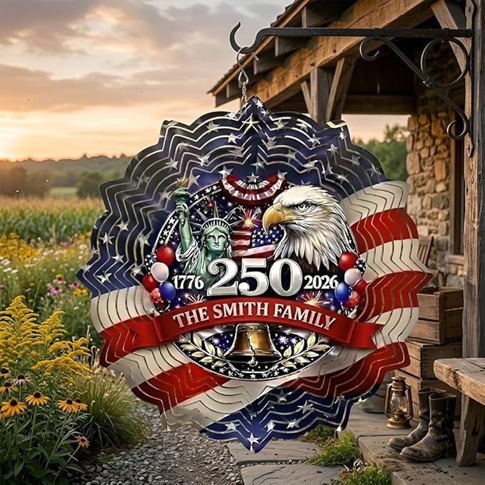 Patriotic Eagle USA 250th Anniversary Wind Spinner, 1776-2026 Metal Outdoor Decor, Liberty Bell & Betsy Ross Design, Independence Day Gift, 8-inch Spinner 4