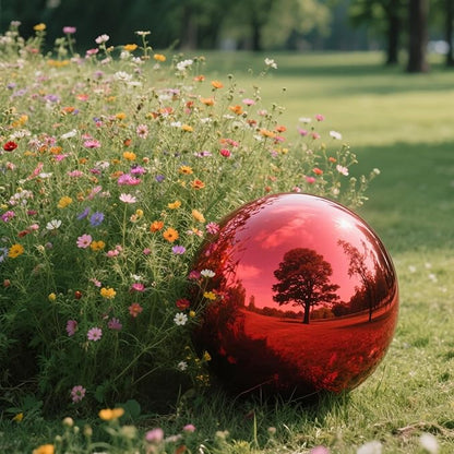 12 Inch Stainless Steel Gazing Ball, Garden Gazing Globe Mirror Ball, Polished Shiny Sphere for Garden Yard Outdoor, Swimming Pool Decoration (Red)