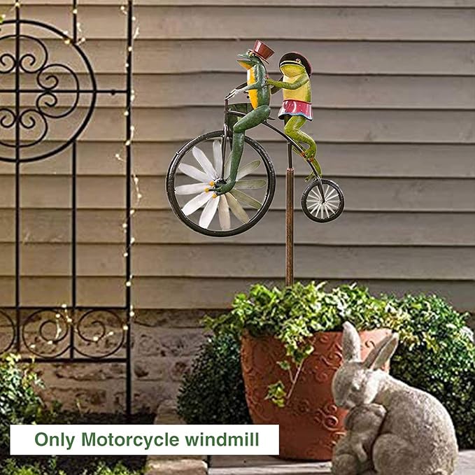Outdoor Statues, Vintage Frogs Bicycle Metal Lawn Ornaments, Creative Garden Sculptures Outdoor Figurines for Bike Spinner Yard Patio Lawn Garden Art