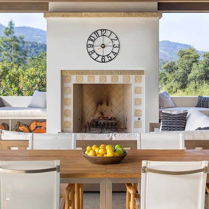 Large Outdoor Clock, 30 Inch Silent Non-Ticking Battery Operated Outdoor Wall Clock, Black Modern Metal Wall Clock for Patio, Porch, Pool Area, Kitchen, Bedroom, Living Room, Farmhouse Decor