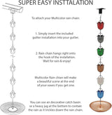 8.5FT Multicolor Rain Chains for Gutter and Rain Barrel, Rust-Resistant Plated Iron Rain Chain, Decorative and Functional Replacement for Downspouts or Gutters, W/Gutter Adapter (2 x 6color Cups)