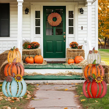 hogardeck Fall Decorations for Home Outdoor, 2 PCS 34" Decorative Garden Stakes with 6 Stacked Pumpkins for Fall Decor, Metal Yard Signs for Garden Home Lawn Patio Thanksgiving