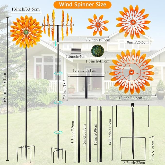 VEWOGARDEN Sunflower Wind Spinner with 6 Blades, Metal Kinetic Wind Spinners Outdoor for Yard, Garden, Lawn Decorations