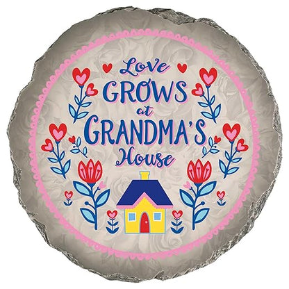 Magnolia Garden 10-Inch Love Grows at Grandma's House Decorative Stepping Stone – Heart & Floral Resin Garden Walkway Tile – Whimsical Colorful Outdoor Accent