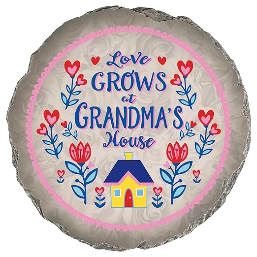 Magnolia Garden 10-Inch Love Grows at Grandma's House Decorative Stepping Stone – Heart & Floral Resin Garden Walkway Tile – Whimsical Colorful Outdoor Accent
