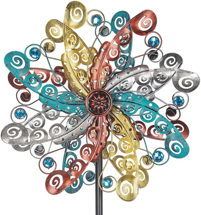DREAMSOUL Colorful Wind Spinners Outdoor Metal Wind Spinner with Stake, 63.4" Kinetic Windmill for Yard Lawn Patio Decor