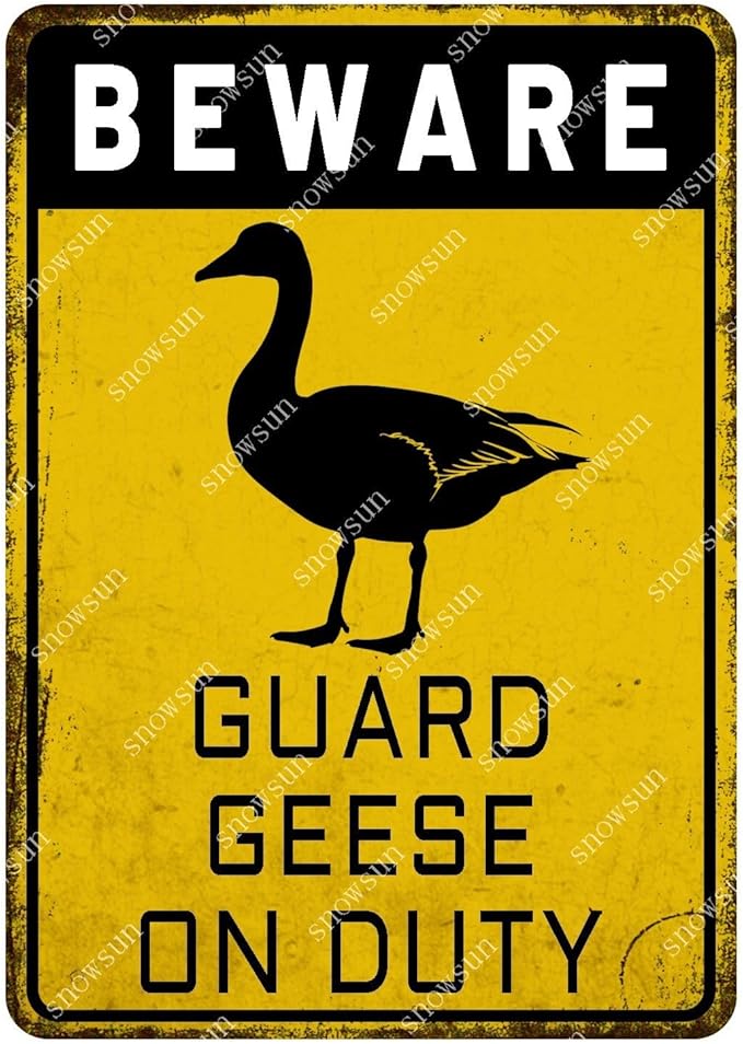 snowsun Beware Guard Geese on Duty Funny Metal Signs Vintage Tin Sign for Home Yard Farm Street Fence Wall Decoration 8×12 Inches
