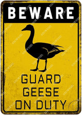snowsun Beware Guard Geese on Duty Funny Metal Signs Vintage Tin Sign for Home Yard Farm Street Fence Wall Decoration 8×12 Inches
