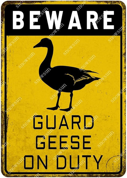 snowsun Beware Guard Geese on Duty Funny Metal Signs Vintage Tin Sign for Home Yard Farm Street Fence Wall Decoration 8×12 Inches