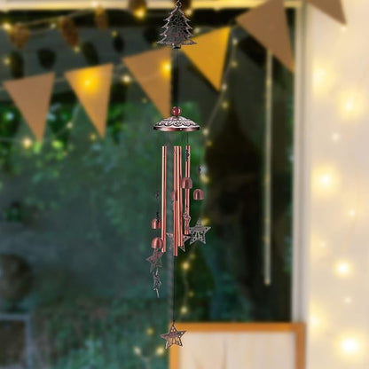 Yoption Christmas Wind Chime for Outside with Christmas Tree and Star, Handmade Metal Memorial Windchimes with S Hook for Garden Decor