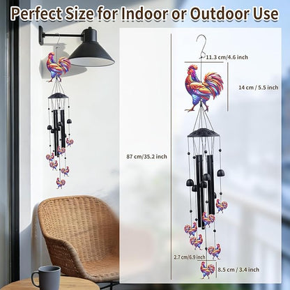 Chicken Wind Chimes for Outside, Metal Rooster Wind Chime, Funny Gift for Chicken Lovers, Garden Patio Yard Decor