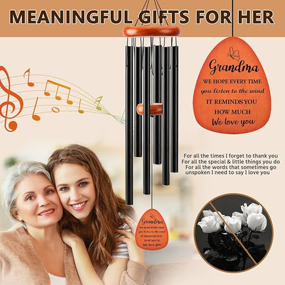 Wind Chimes Birthday Gifts for Grandma from Grandkids, Grandma Birthday Gift, Mothers Day Gifts for Grandma, 32" Black