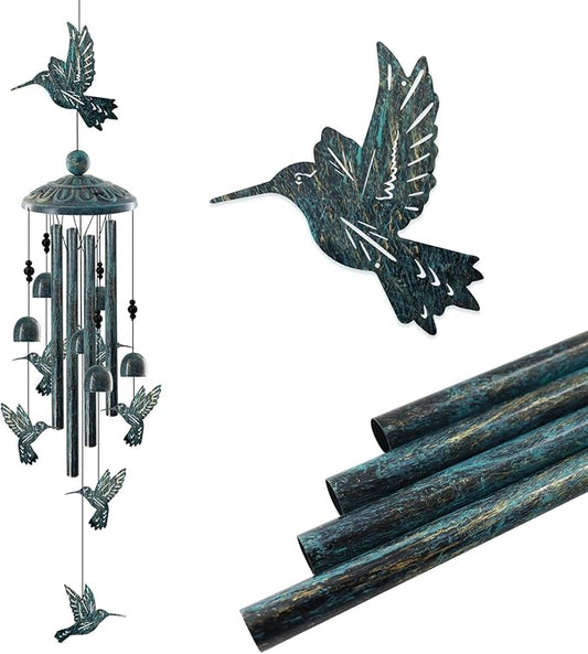 Vintage Bronze Hummingbird Wind Chimes for Outside, Retro Bird Gifts for Women Mom, Sympathy Memorial Windchimes for Garden Yard Patio Decor, Rustic Metal Wind Bell for Birthday Mother’s Day
