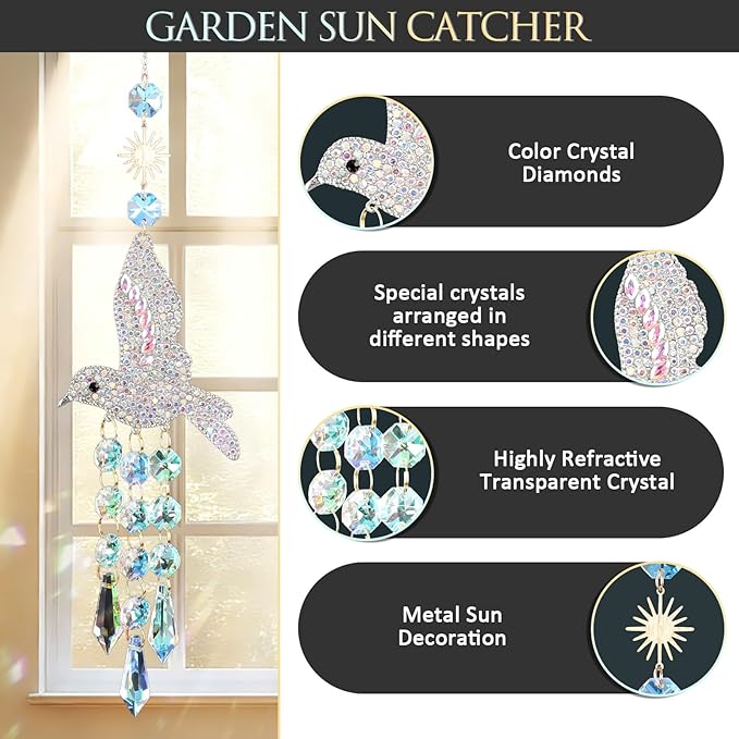 Hummingbird Crystal Sun Catcher Sparkling Prism Decor for Windows and Gardens Catch Light and Create Beautiful Rainbow Reflections Indoor Outdoor Hanging Ornament