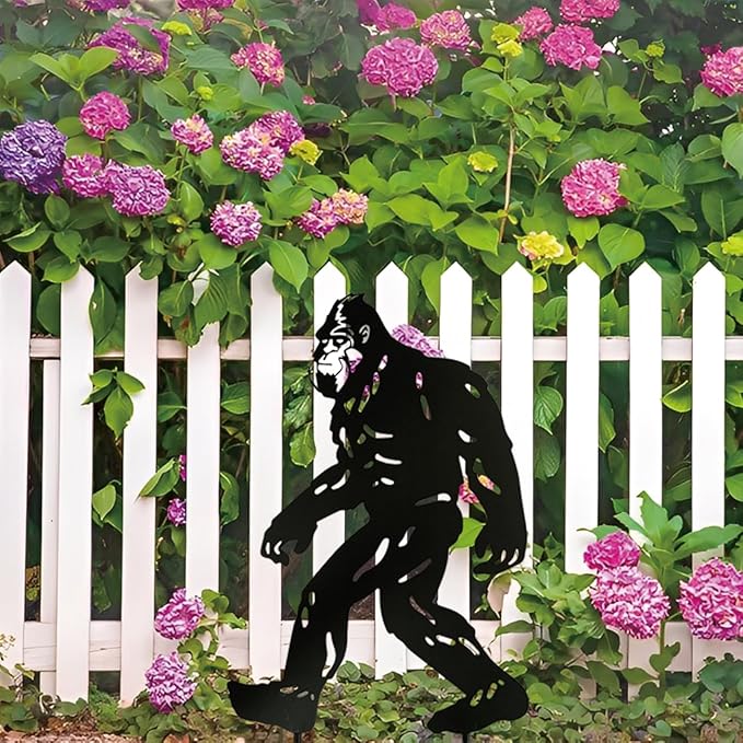 Bigfoot Peek Decorative Garden Stake Sasquatch Metal Silhouette Sign Standout Sculpture Decor Outdoor Yard Patio Lawn Big Foot Gifts 17x11.4 in