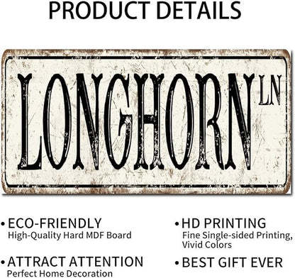 Madcolitote Personalized Longhorn Street Sign Vintage Longhorn Wood Signs Wall Art Rustic Wall Decorations for Living Room Home Decor for Home Man Cave Door Porch Garden Party 6x12in
