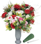 Grave Decorations for Cemetery Vase for Flowers with Stakes and Floral Foam, Draining Holes - for Garden, Grave,Cemetery,Lawn, Yard - Memorial Grave Decorations - Nature Granite Colour