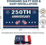 250th Anniversary Flag 3x5 Ft Anniversary Flag, 1776-2026, 250 Years Birthday flags for Patriotic Yard, House Banner, Room, Porch, Wall, Fence, Outdoor Decorations(Style 2)