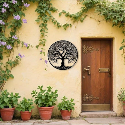 WPCJREU Black Metal Tree of Life Wall Art - Large Outdoor Weather-Resistant Iron Decor with Intricate Leaf Design for Garden, Patio, Porch, Nature-Themed Christmas Decor(30CM/12INCH)