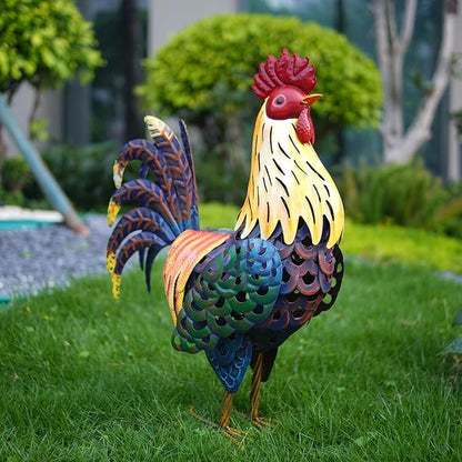 LIFFY Metal Chicken Yard Decor, 20" Rooster Outdoor Garden Solar Lights,Rooster Decorative Statues Outside with Led Light for Landscape Patio Lawn Backyard