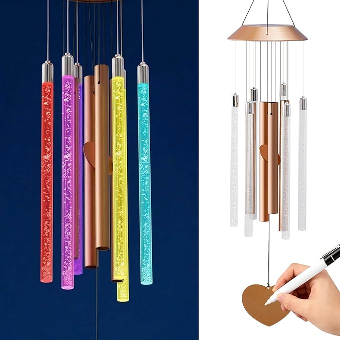 Nacome Solar Wind Chime Outdoor Indoor: Unique Gifts for Mom Grandma Women - Automatic LED Color Changing Light IP65 Waterproof Outside Decor for Garden Patio Balcony Porch(Copper)