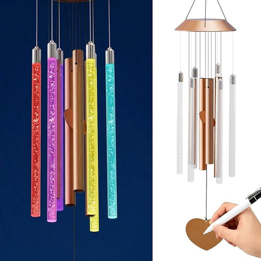 Nacome Solar Wind Chime Outdoor Indoor: Unique Gifts for Mom Grandma Women - Automatic LED Color Changing Light IP65 Waterproof Outside Decor for Garden Patio Balcony Porch(Copper)